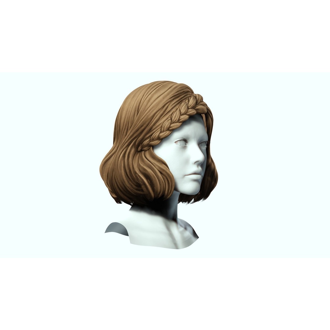 Female Short Hair 3D Model – Low Poly Braid, Game Ready FBX - View 11