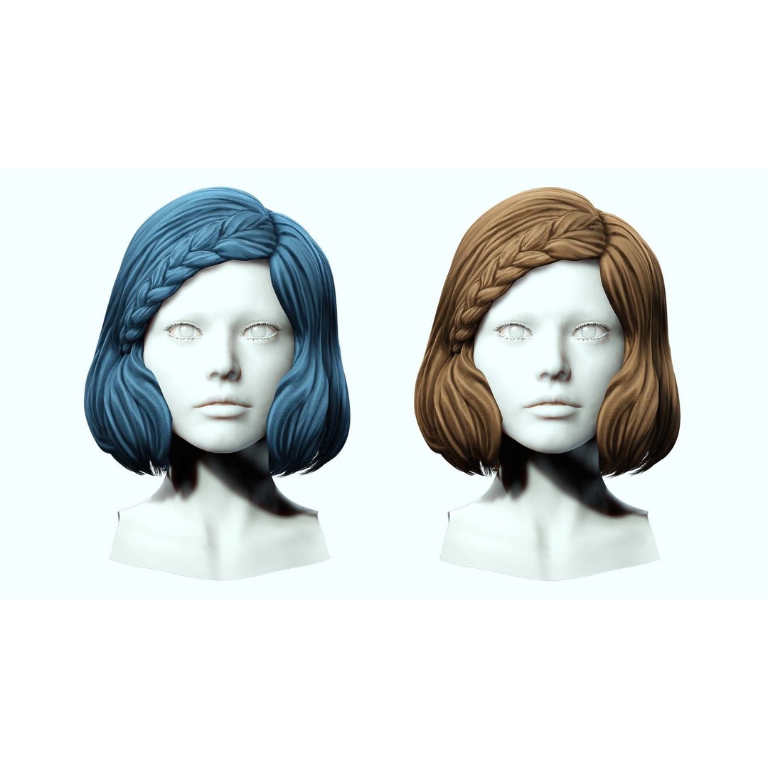 Female Short Hair 3D Model – Low Poly Braid, Game Ready FBX - View 3