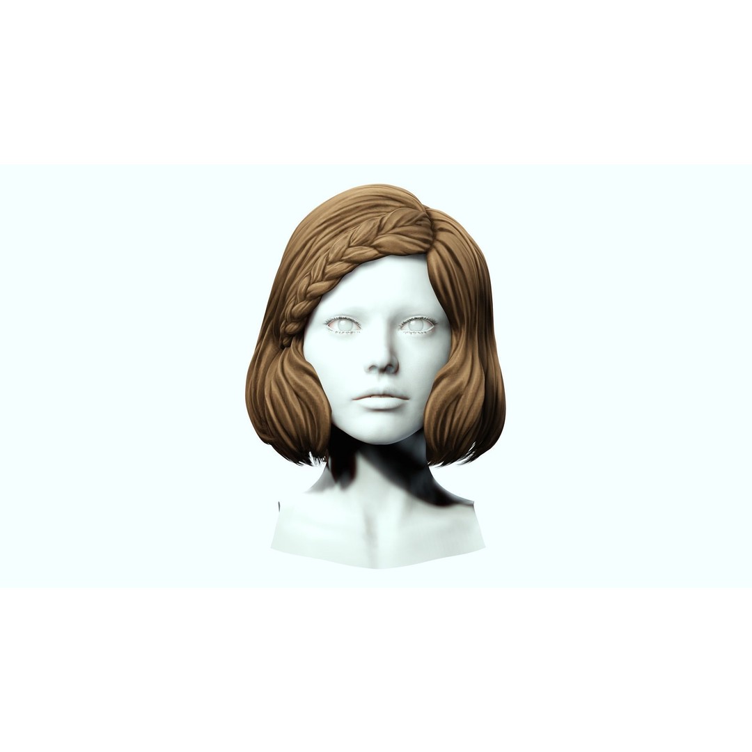 Female Short Hair 3D Model – Low Poly Braid, Game Ready FBX - View 4