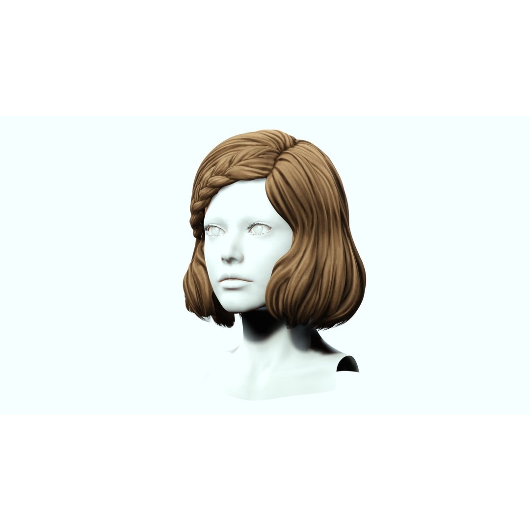 Female Short Hair 3D Model – Low Poly Braid, Game Ready FBX - View 5