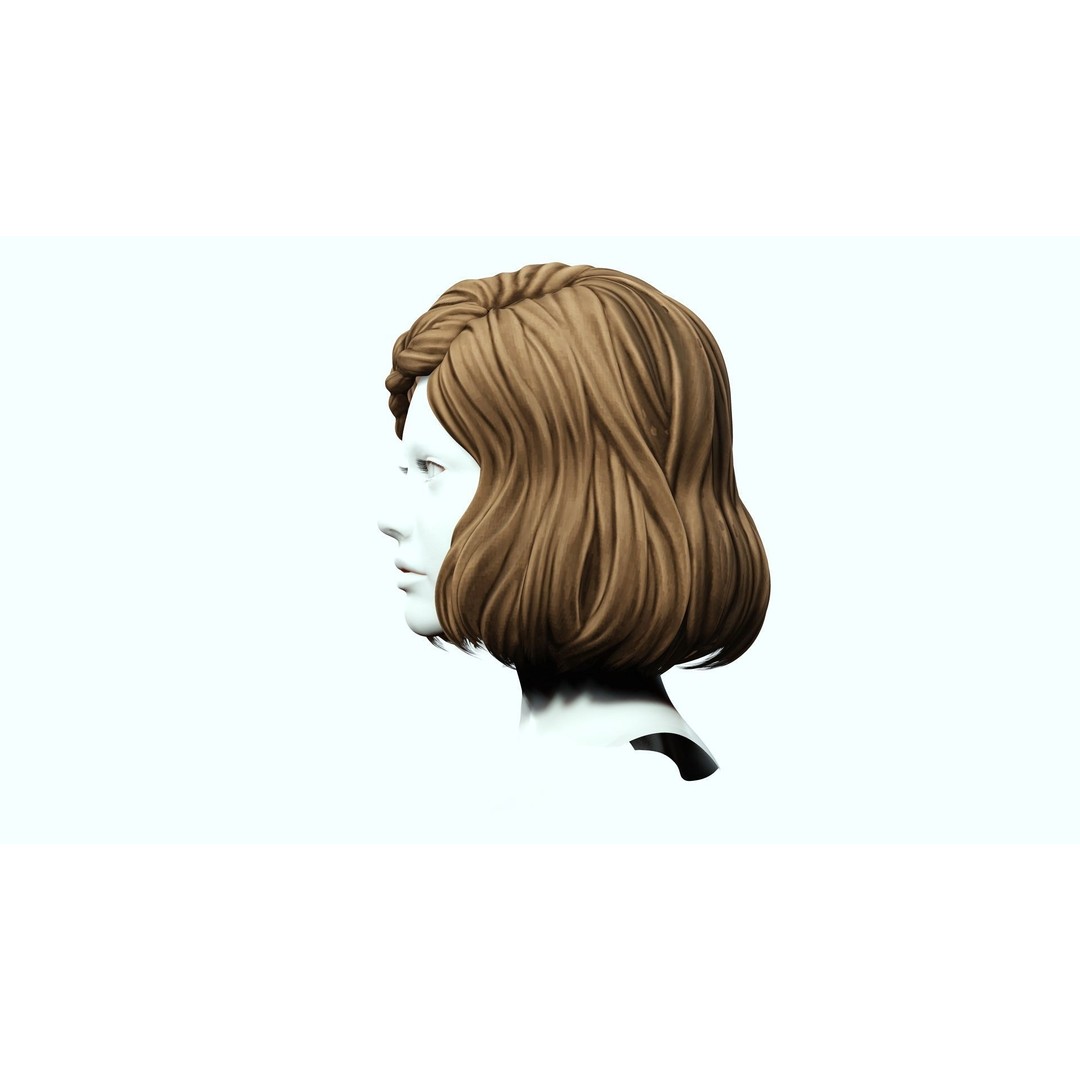 Female Short Hair 3D Model – Low Poly Braid, Game Ready FBX - View 6