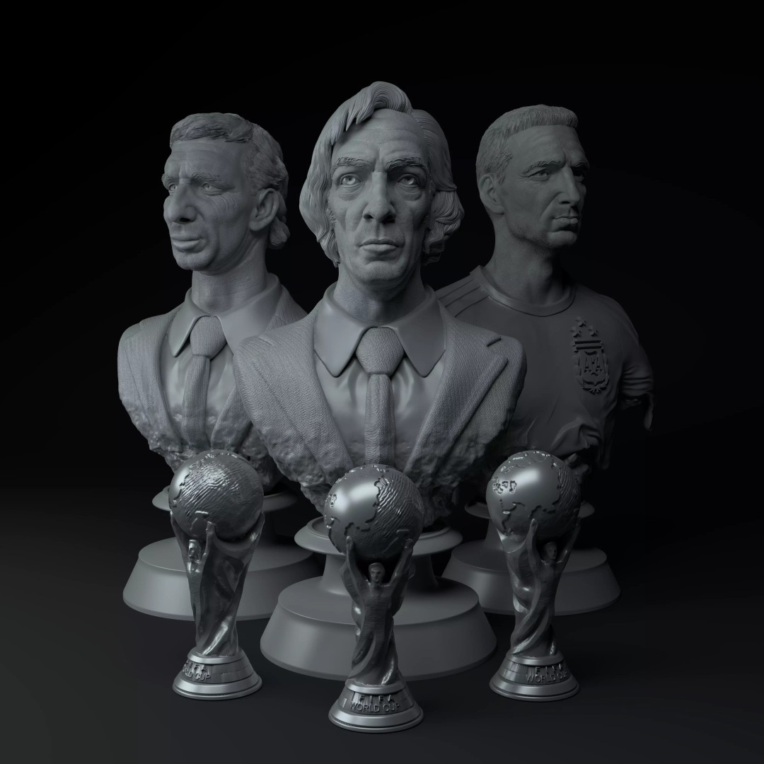 Argentina World Cup Coaches Diorama 3D Model – Busts & Trophy, STL - View 2