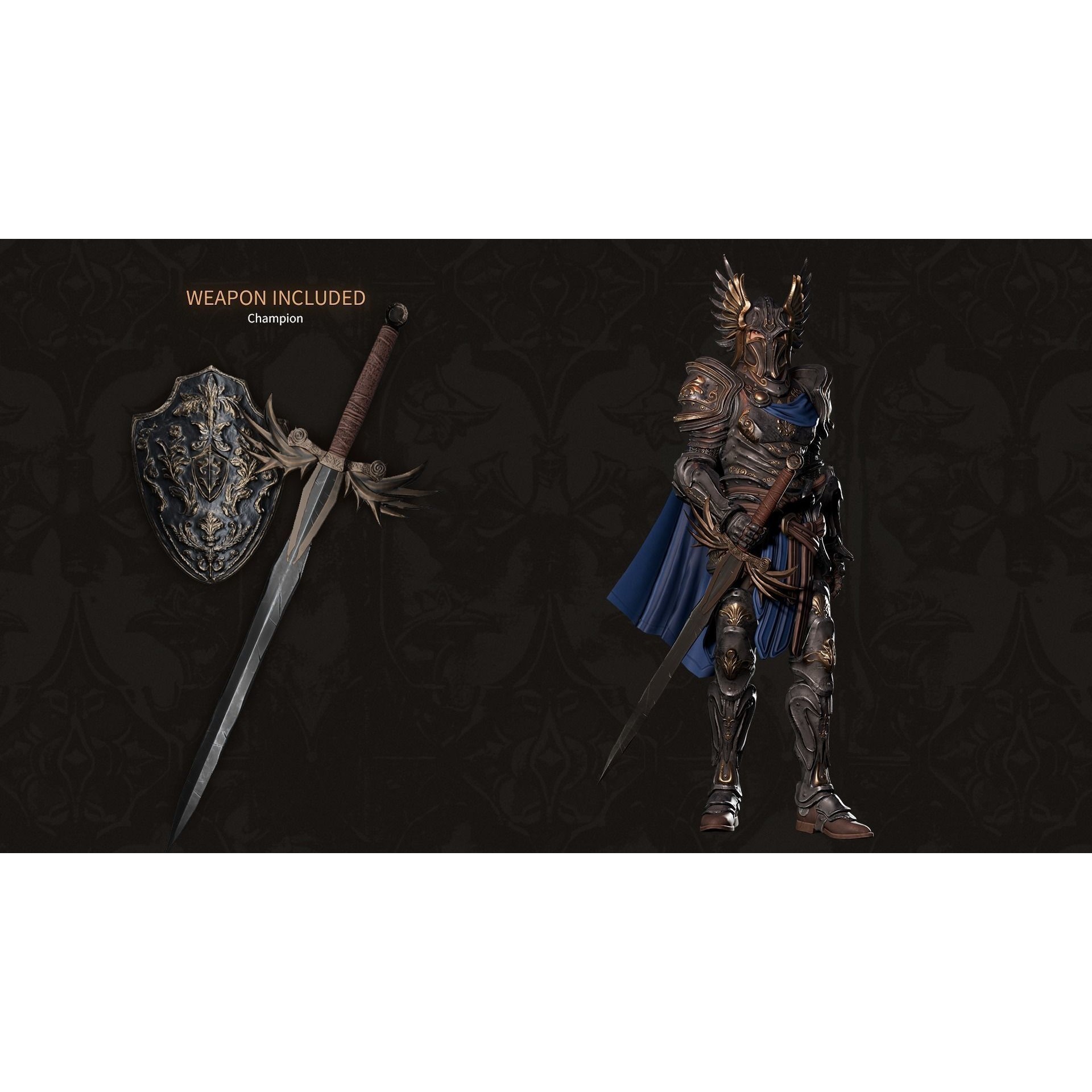 MMORPG Champion Warrior - Low-Poly Game-Ready 3D Model - View 4