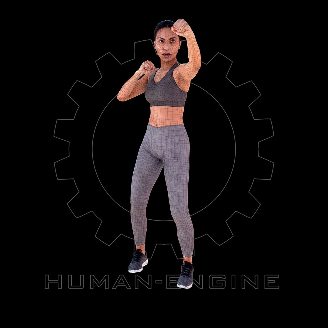 Female Fighting Pose 3D Model – Low Poly Game Ready Character, FBX