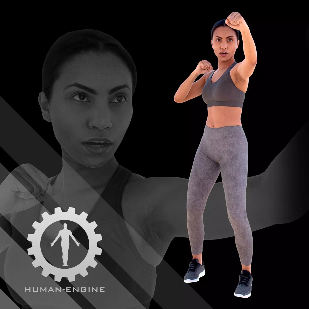 Female Fighting Pose 3D Model – Low Poly Game Ready Character, FBX - View 2
