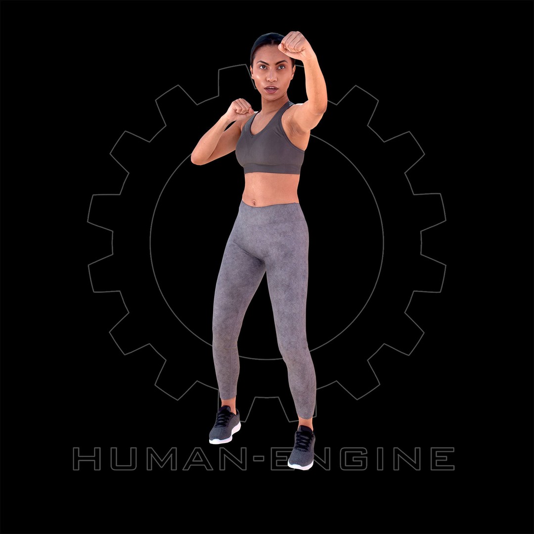 Female Fighting Pose 3D Model – Low Poly Game Ready Character, FBX - View 3
