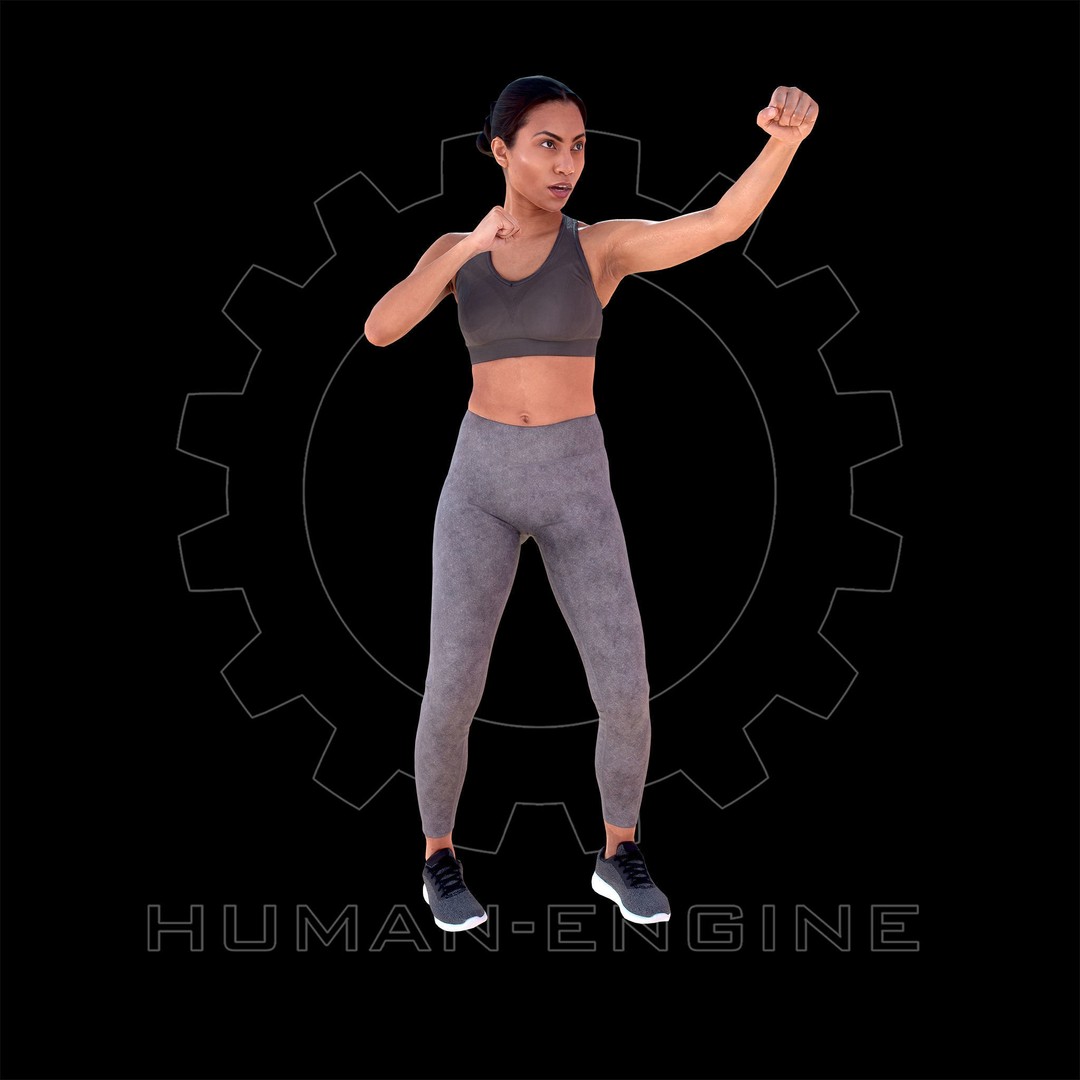 Female Fighting Pose 3D Model – Low Poly Game Ready Character, FBX - View 4