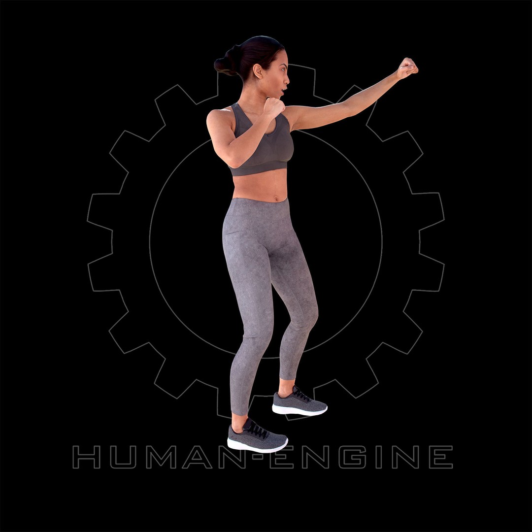 Female Fighting Pose 3D Model – Low Poly Game Ready Character, FBX - View 5
