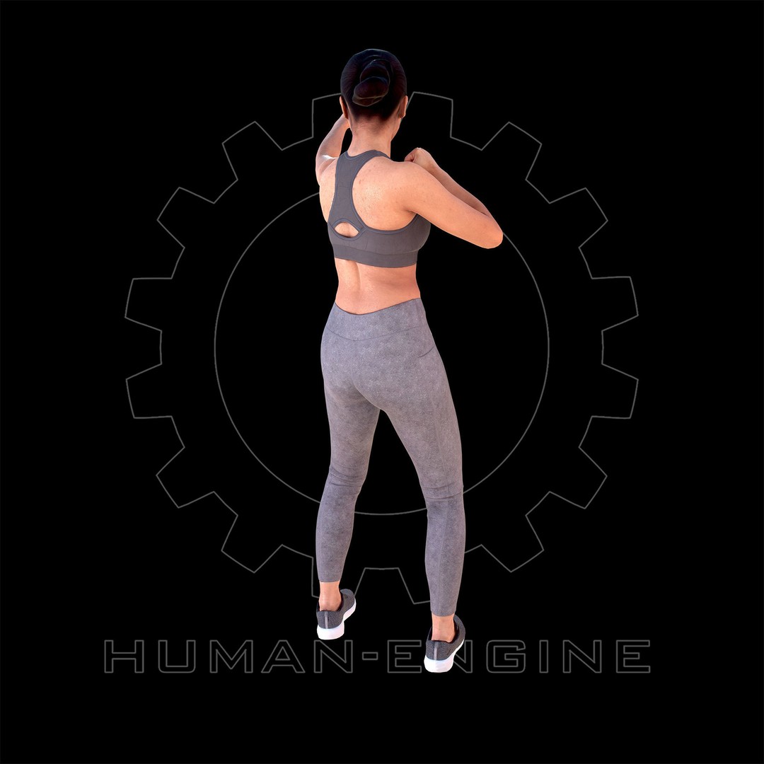 Female Fighting Pose 3D Model – Low Poly Game Ready Character, FBX - View 6