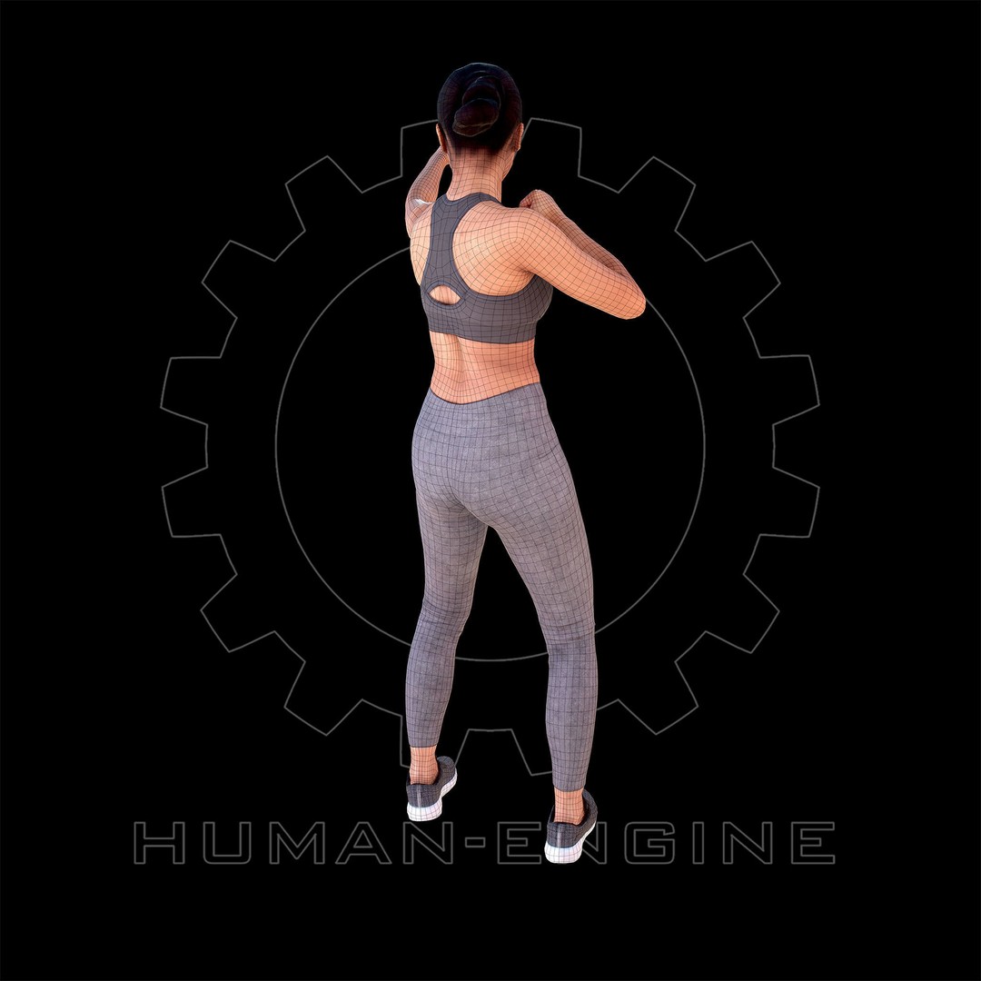 Female Fighting Pose 3D Model – Low Poly Game Ready Character, FBX - View 7