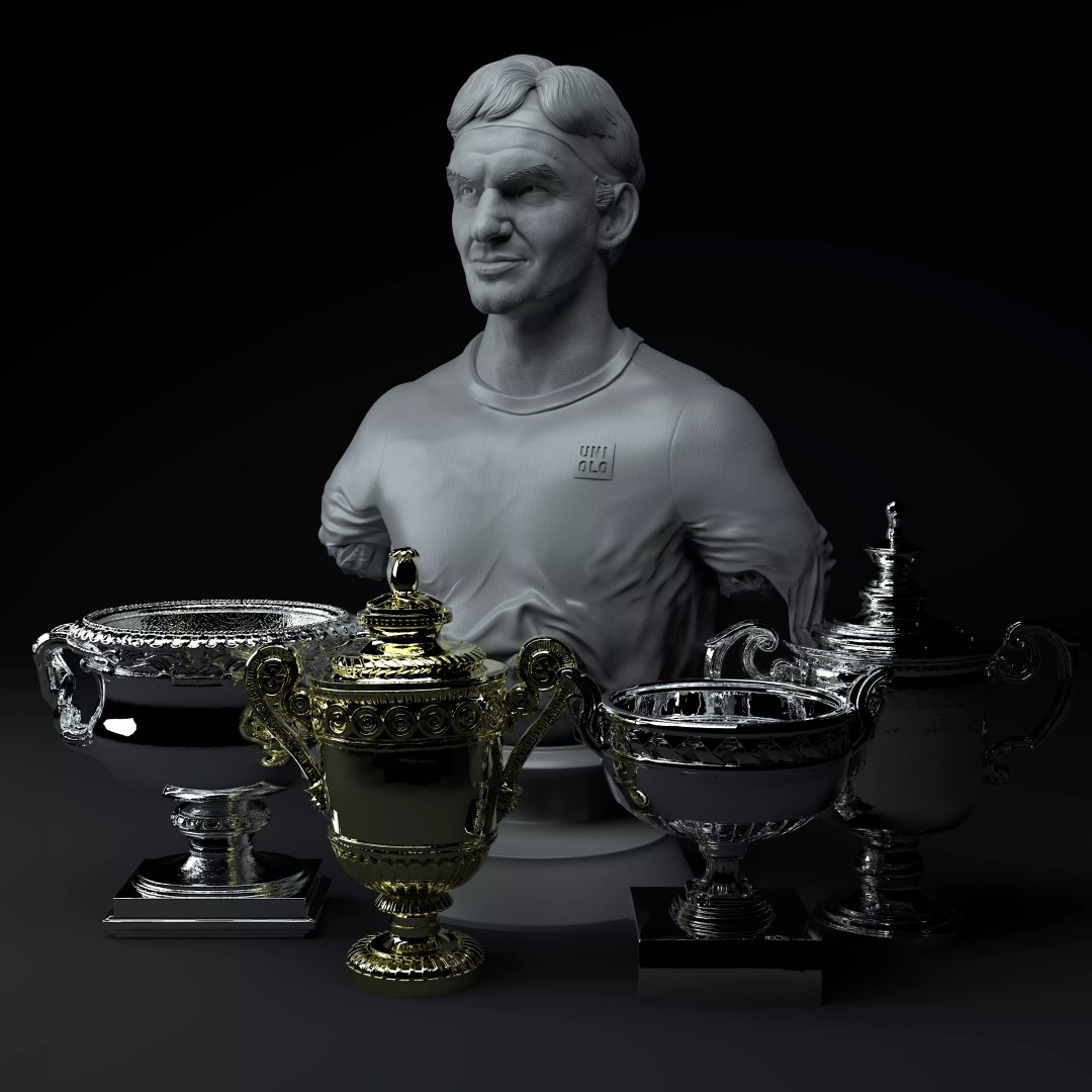 Roger Federer 3D Model – Premium Diorama with Grand Slam Trophies - View 2