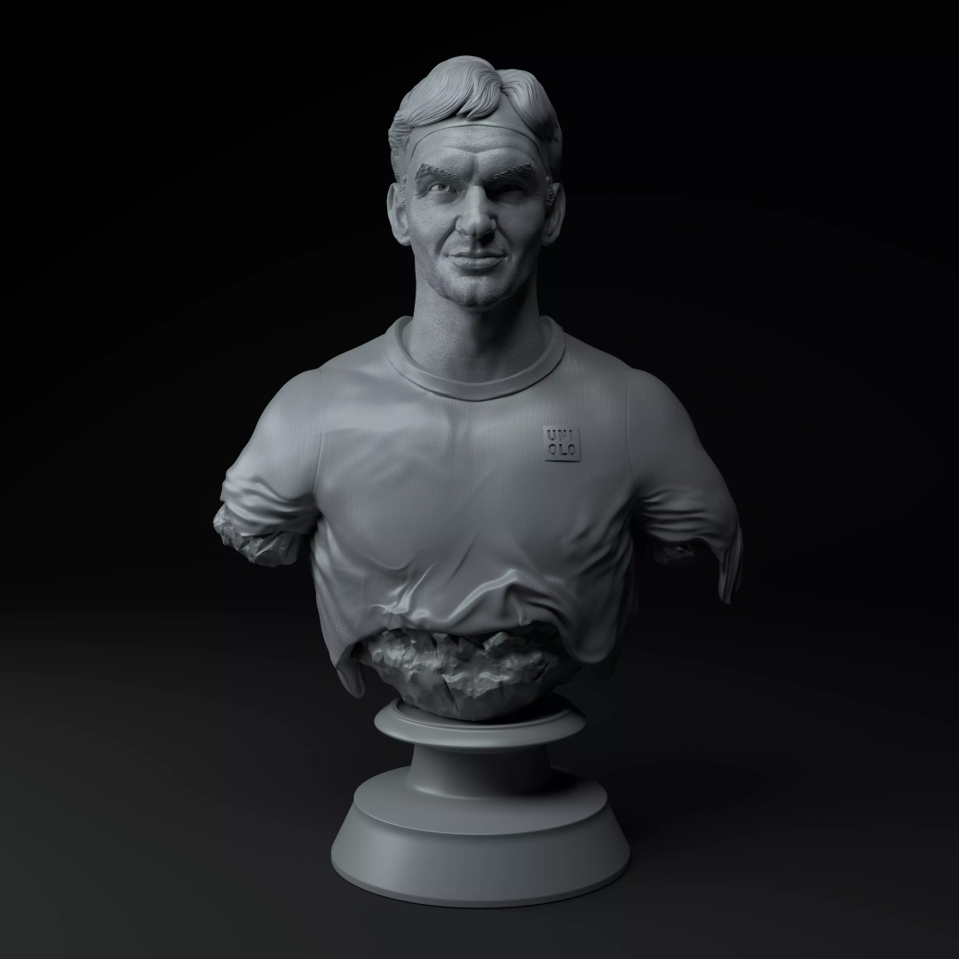 Roger Federer 3D Model – Premium Diorama with Grand Slam Trophies - View 3