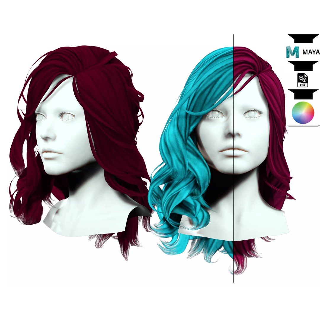 Female Wavy Hair 3D Model – Low Poly Realistic Style, FBX - View 2