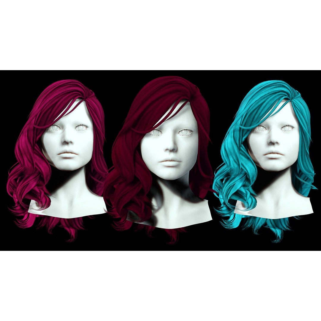 Female Wavy Hair 3D Model – Low Poly Realistic Style, FBX - View 3