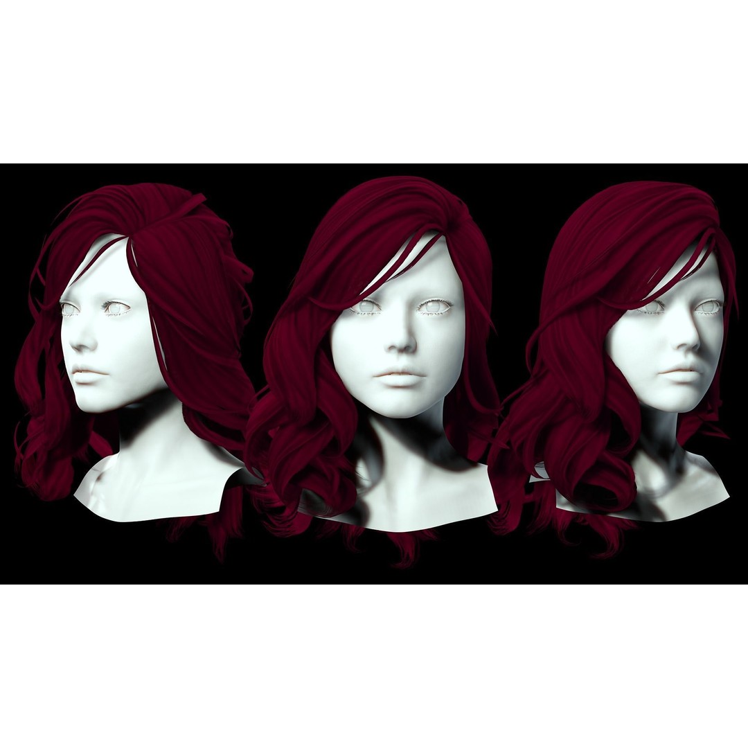 Female Wavy Hair 3D Model – Low Poly Realistic Style, FBX - View 4
