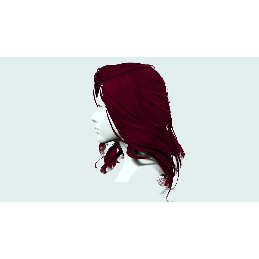 Female Wavy Hair 3D Model – Low Poly Realistic Style, FBX - View 7