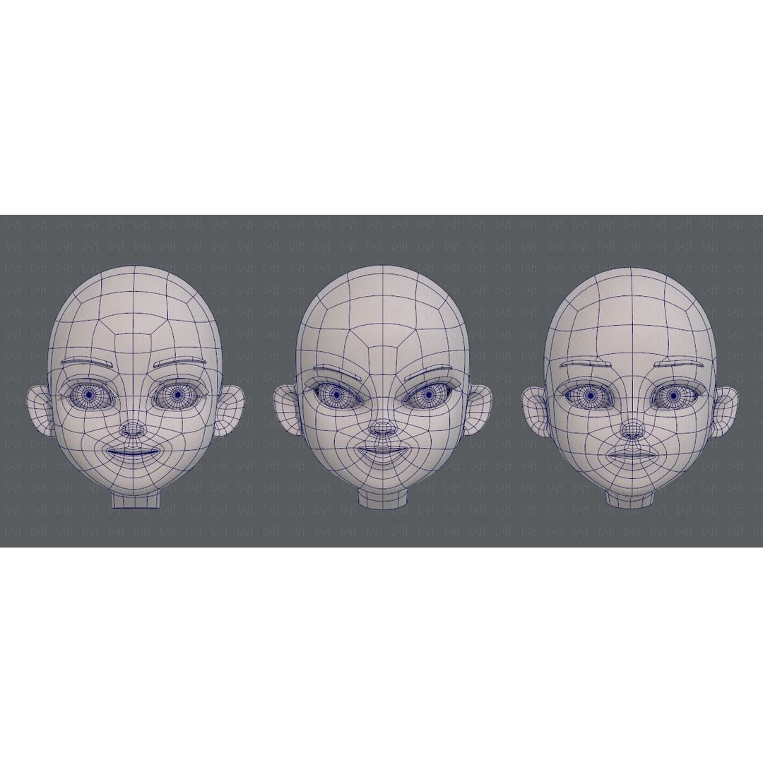 Children Head 3D Model – Low Poly Cartoon Character for Animation - View 11