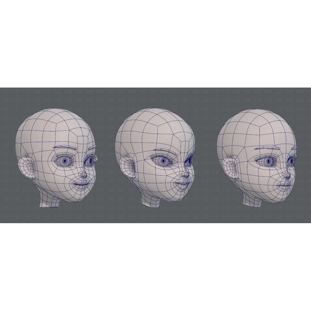 Children Head 3D Model – Low Poly Cartoon Character for Animation - View 12