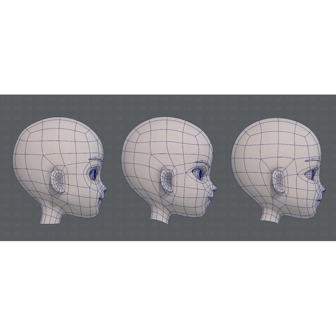 Children Head 3D Model – Low Poly Cartoon Character for Animation - View 13