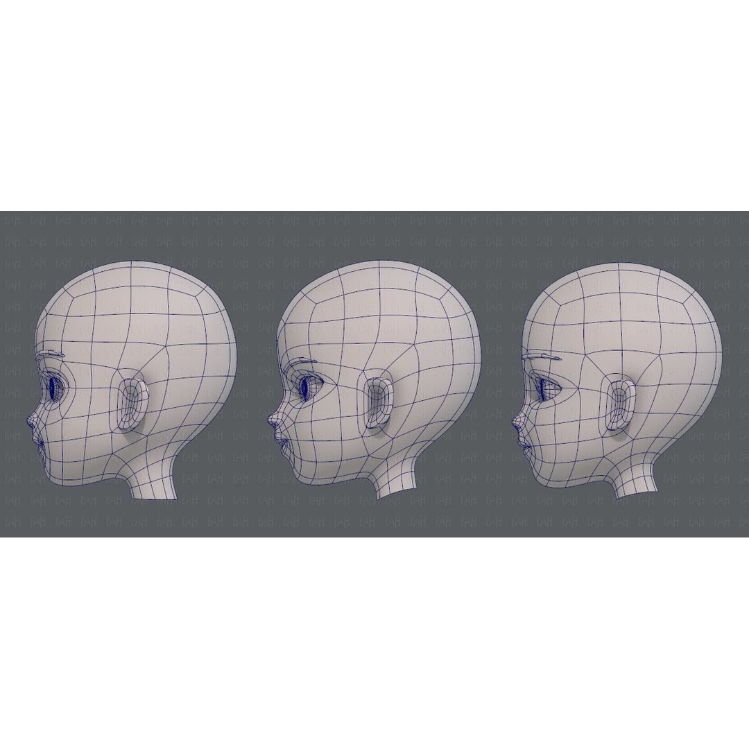 Children Head 3D Model – Low Poly Cartoon Character for Animation - View 17