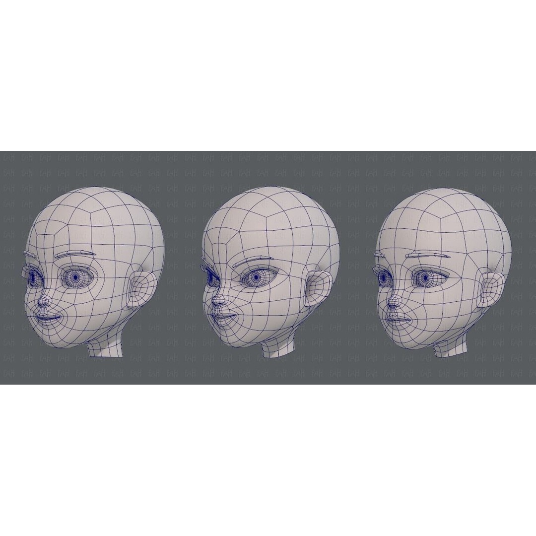 Children Head 3D Model – Low Poly Cartoon Character for Animation - View 18