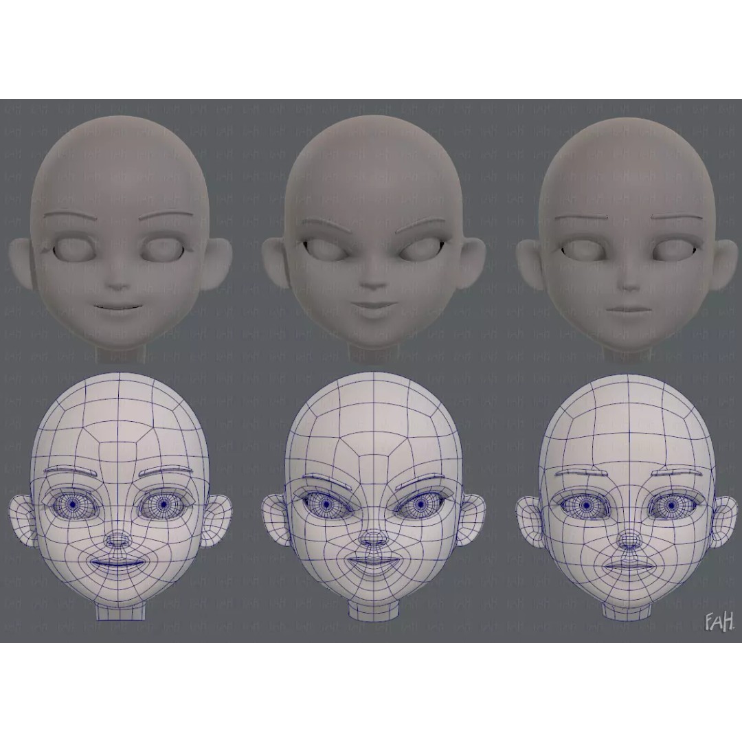 Children Head 3D Model – Low Poly Cartoon Character for Animation - View 2
