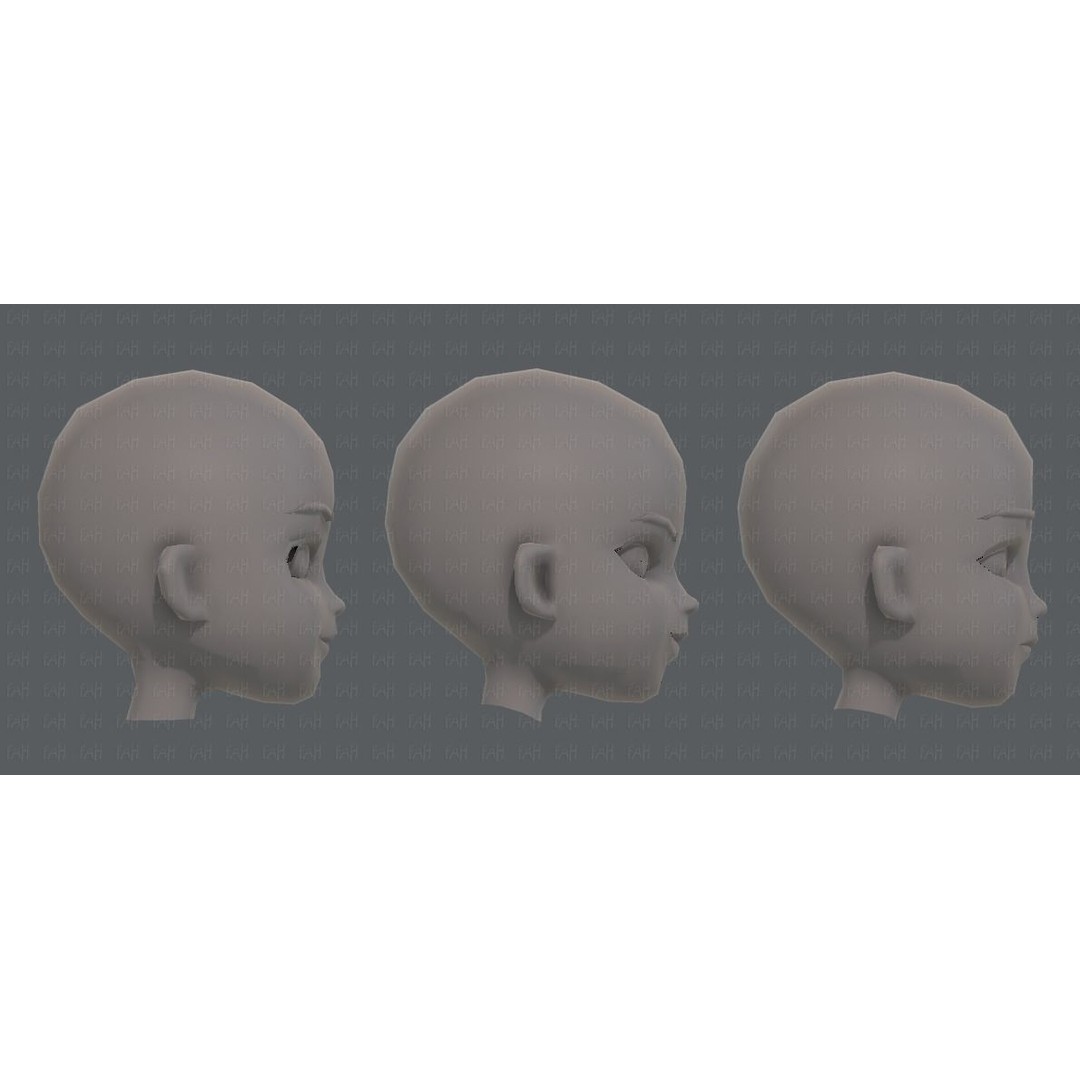 Children Head 3D Model – Low Poly Cartoon Character for Animation - View 21