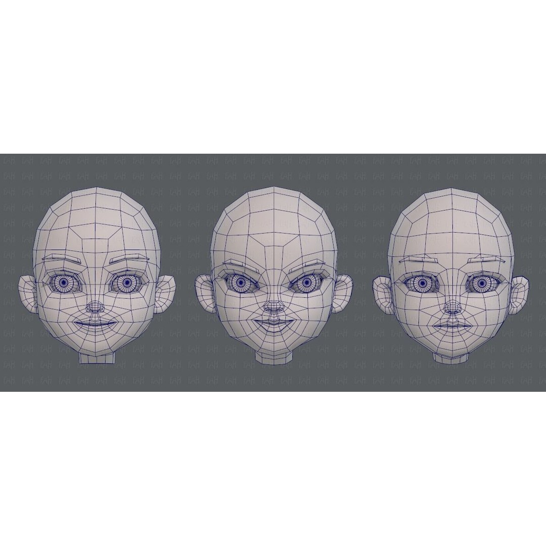 Children Head 3D Model – Low Poly Cartoon Character for Animation - View 27
