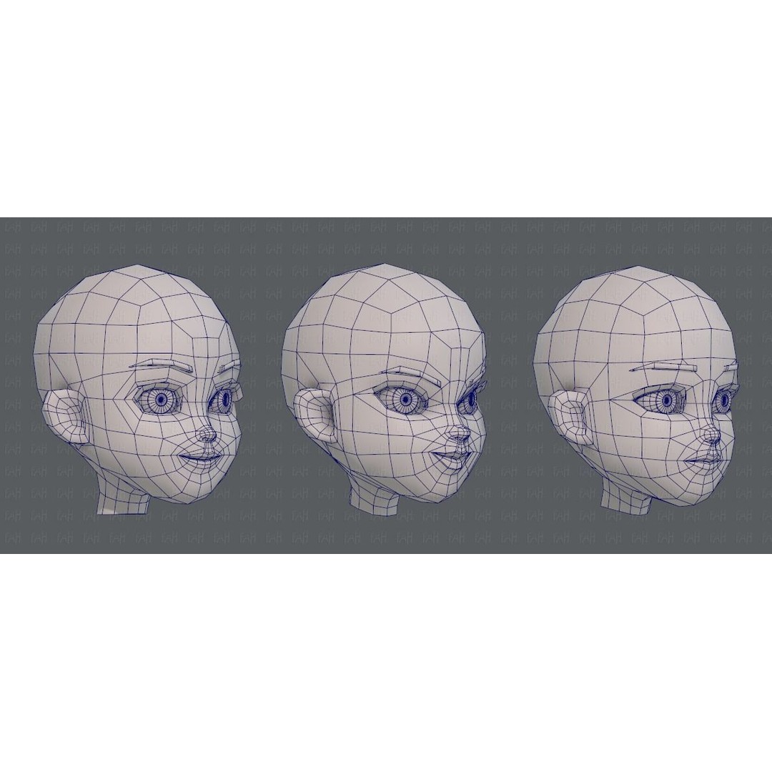 Children Head 3D Model – Low Poly Cartoon Character for Animation - View 28