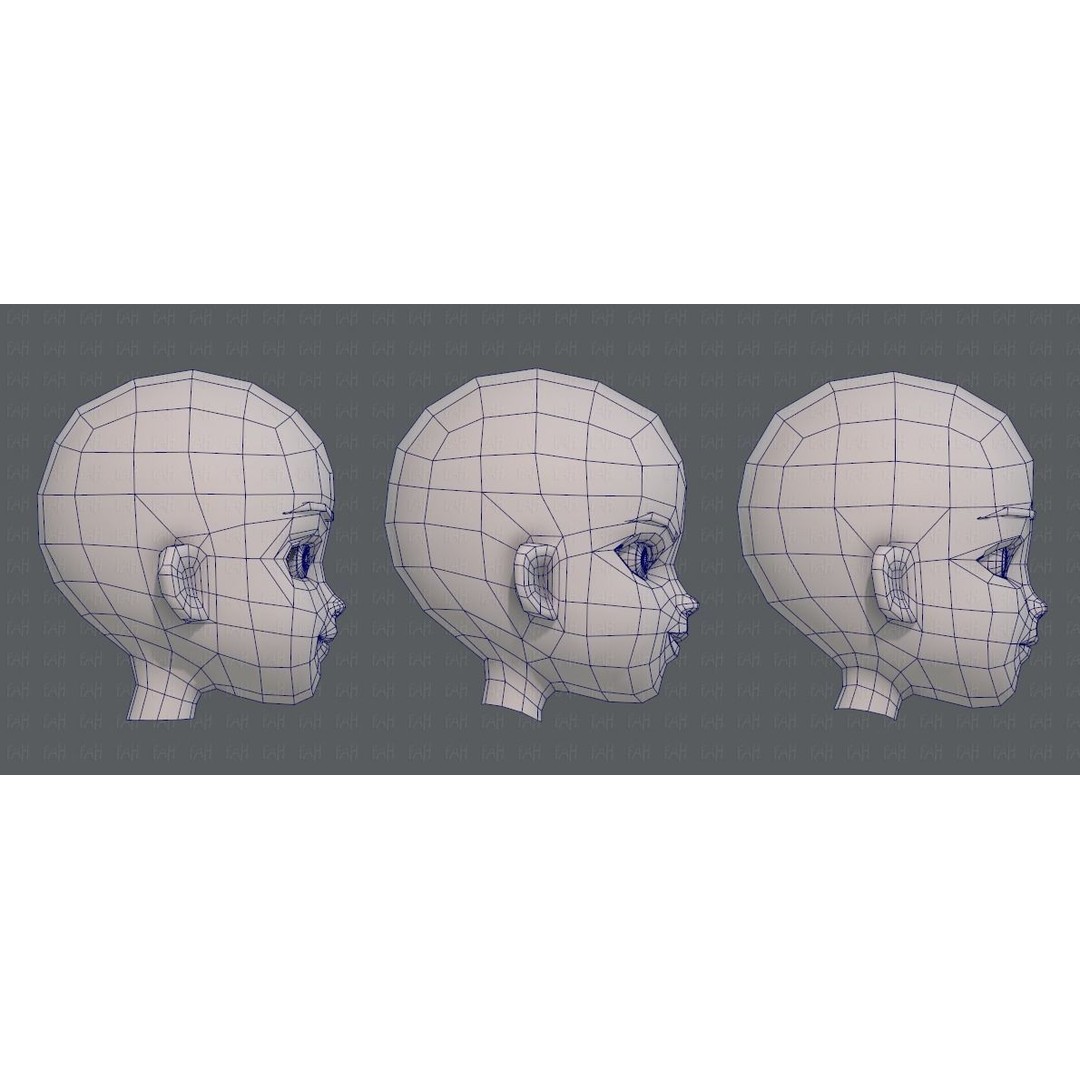 Children Head 3D Model – Low Poly Cartoon Character for Animation - View 29
