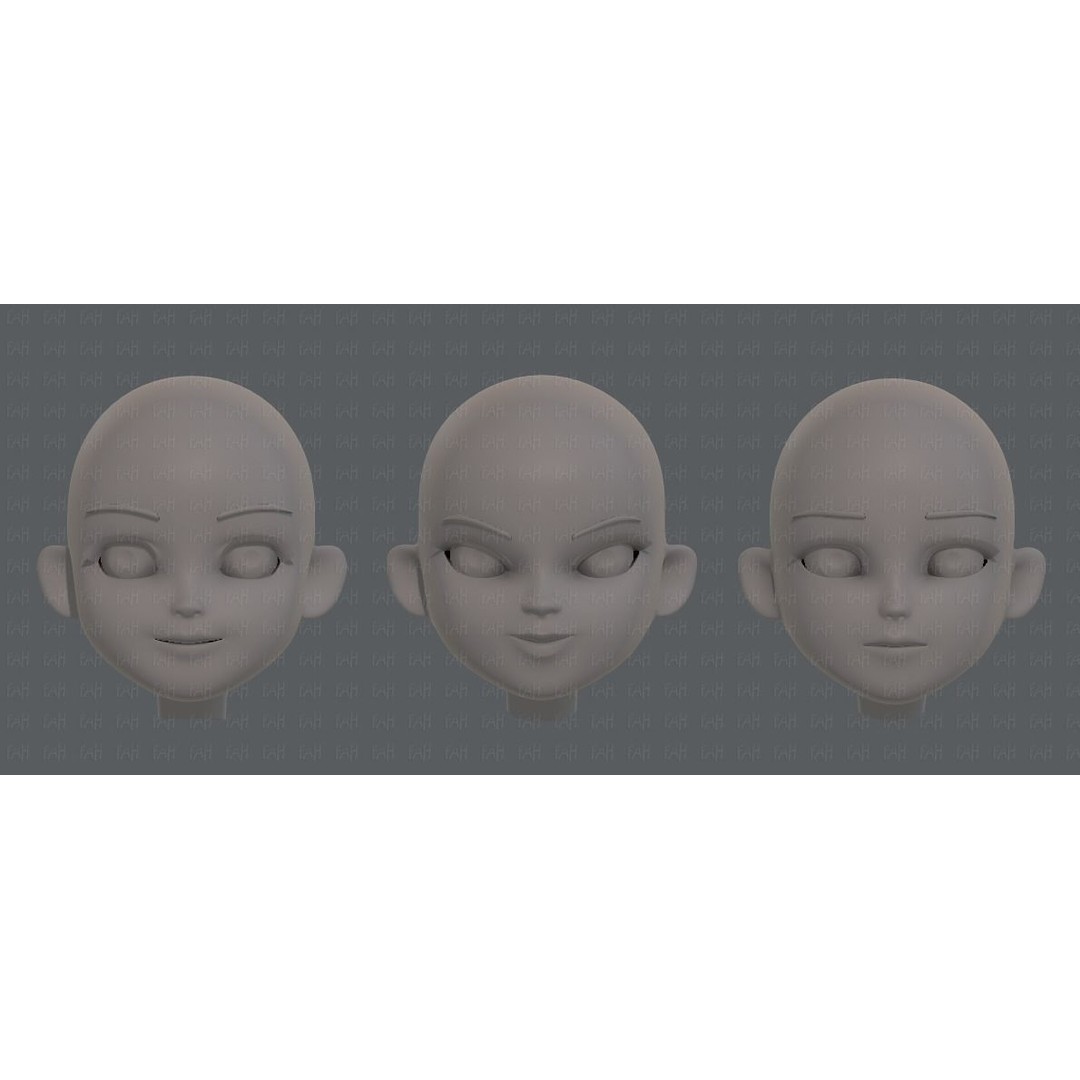 Children Head 3D Model – Low Poly Cartoon Character for Animation - View 3