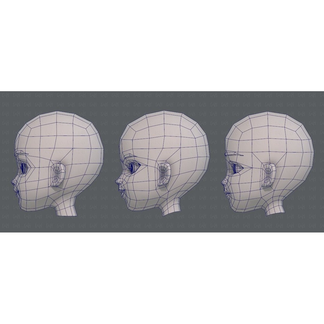 Children Head 3D Model – Low Poly Cartoon Character for Animation - View 33