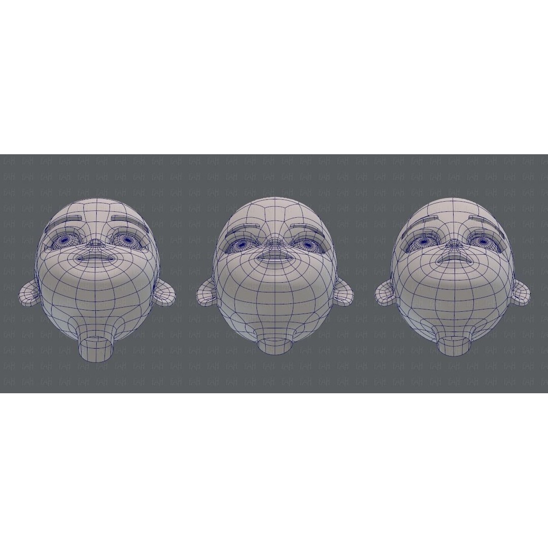 Children Head 3D Model – Low Poly Cartoon Character for Animation - View 44