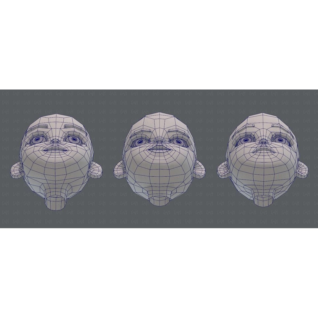 Children Head 3D Model – Low Poly Cartoon Character for Animation - View 46
