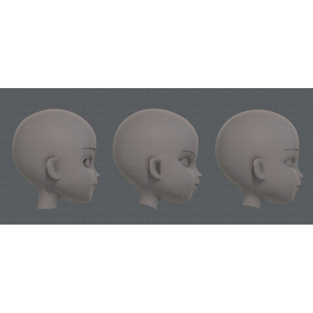 Children Head 3D Model – Low Poly Cartoon Character for Animation - View 5