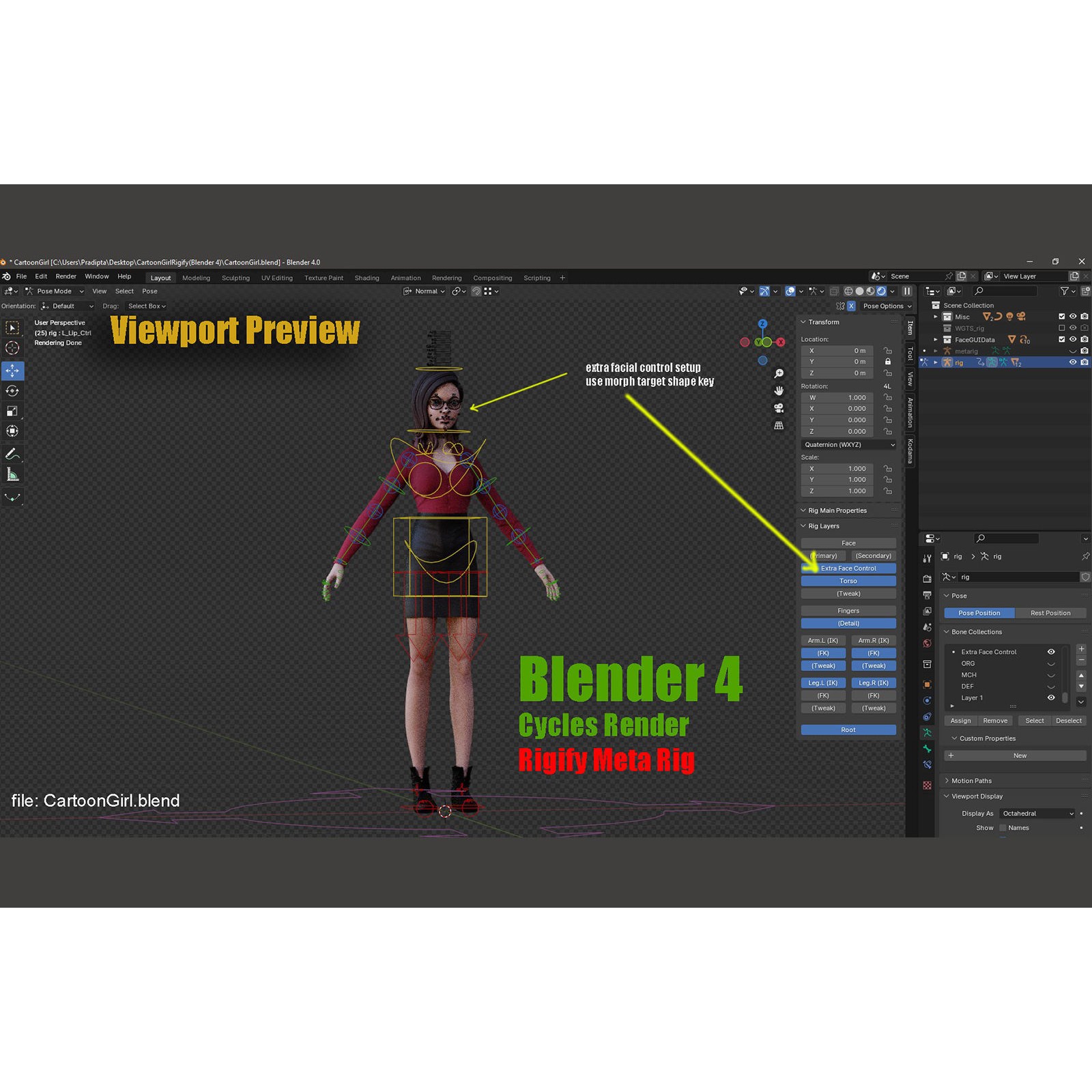 Cartoon Girl Rig - Low-Poly Game-Ready 3D Model - View 18