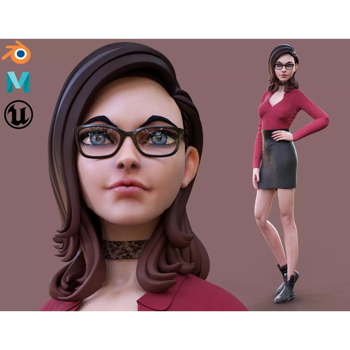 Cartoon Girl Rig - Low-Poly Game-Ready 3D Model - View 2