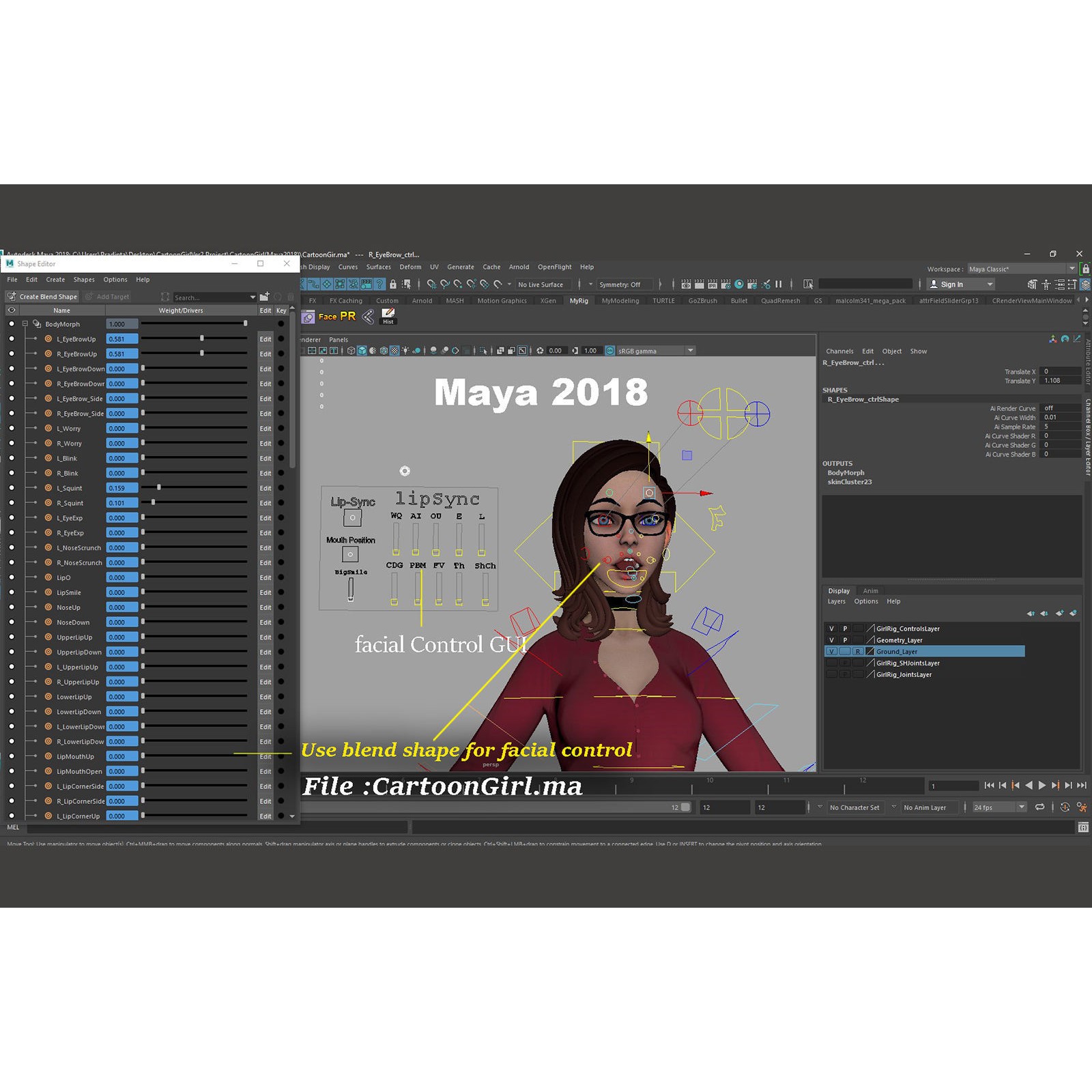 Cartoon Girl Rig - Low-Poly Game-Ready 3D Model - View 20