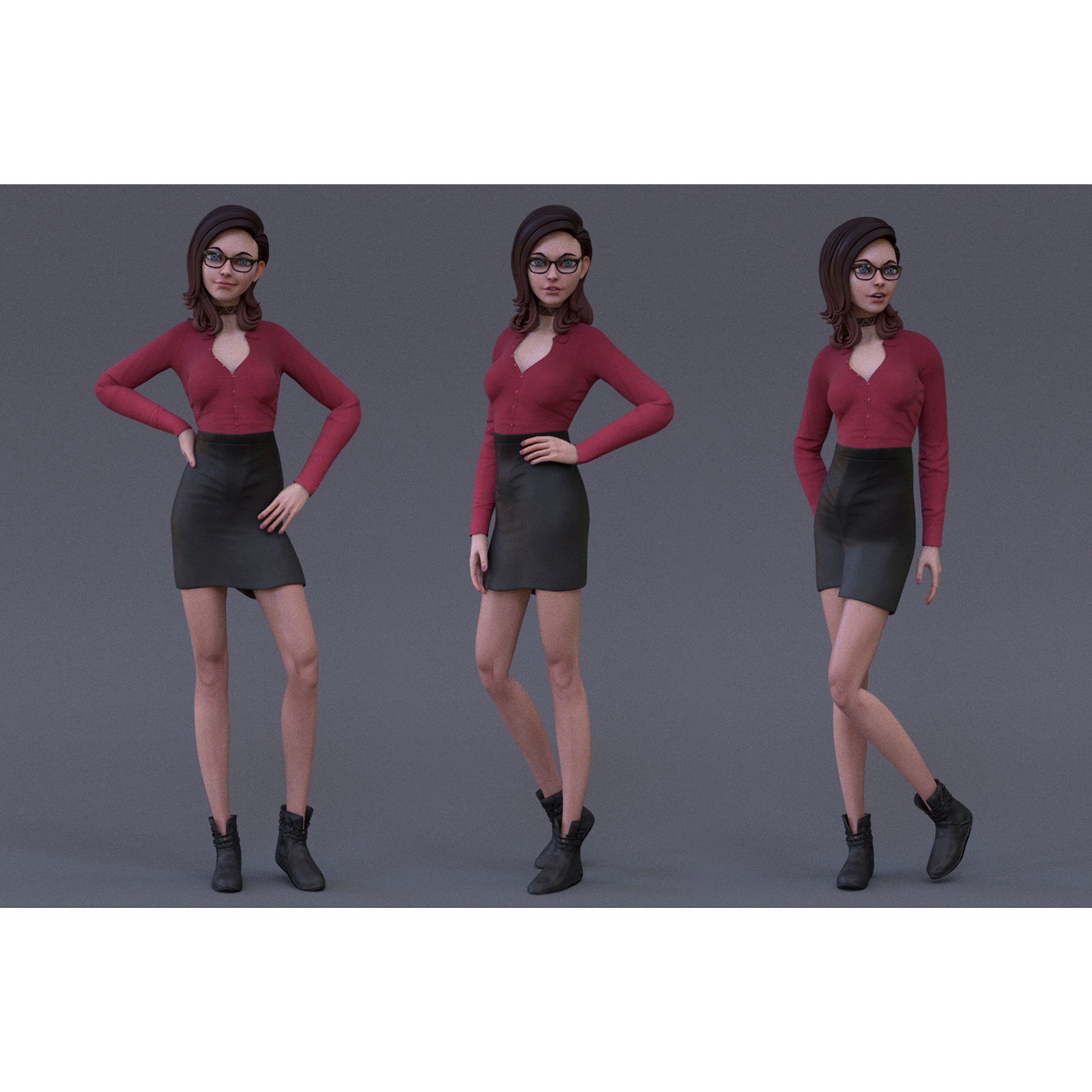 Cartoon Girl Rig - Low-Poly Game-Ready 3D Model - View 3