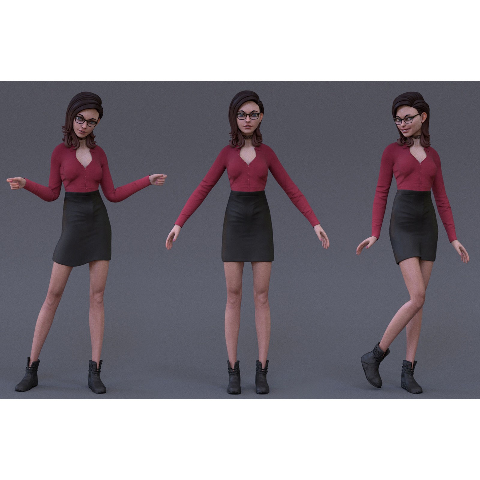Cartoon Girl Rig - Low-Poly Game-Ready 3D Model - View 4