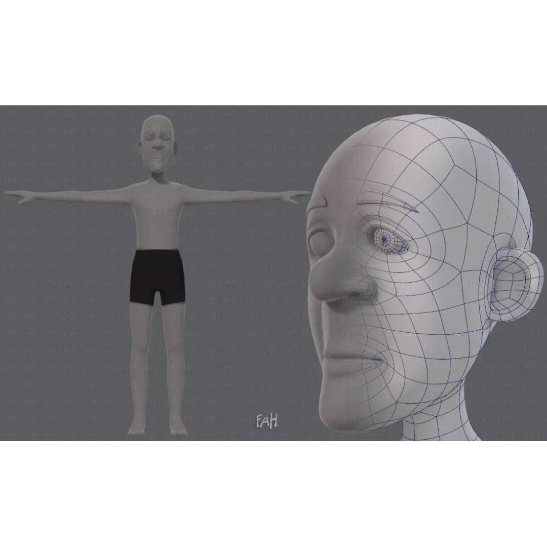 Old Man Character 3D Model – Low Poly Cartoon Base Mesh for Animation - View 2