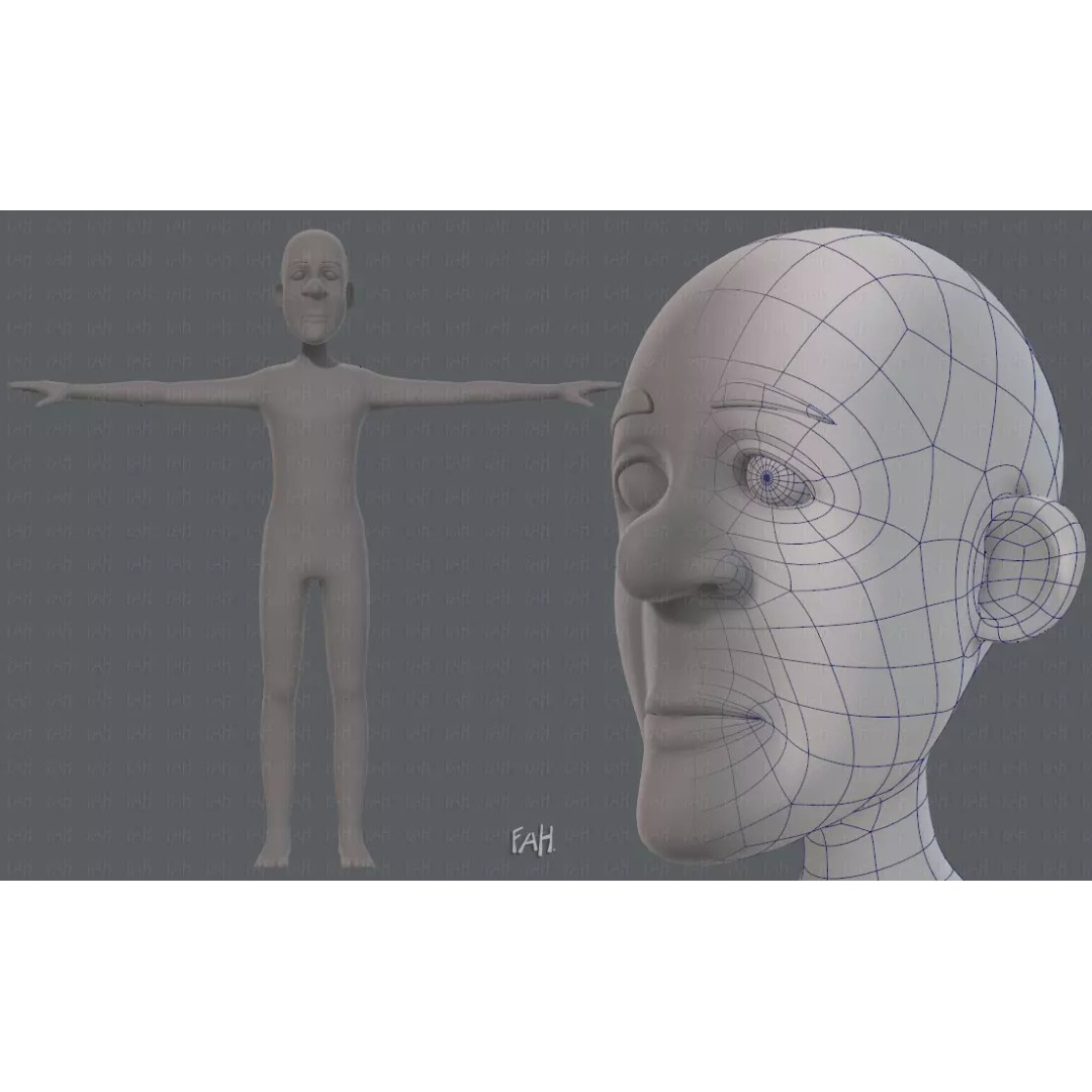 Old Man Character 3D Model – Low Poly Cartoon Base Mesh for Animation - View 3