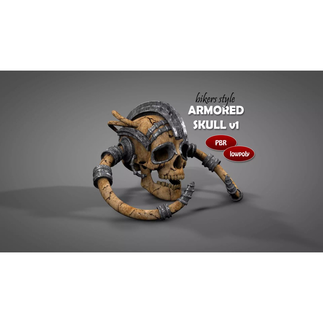 Armored Skull 3D Model – Low Poly Character Asset, FBX, OBJ - View 2