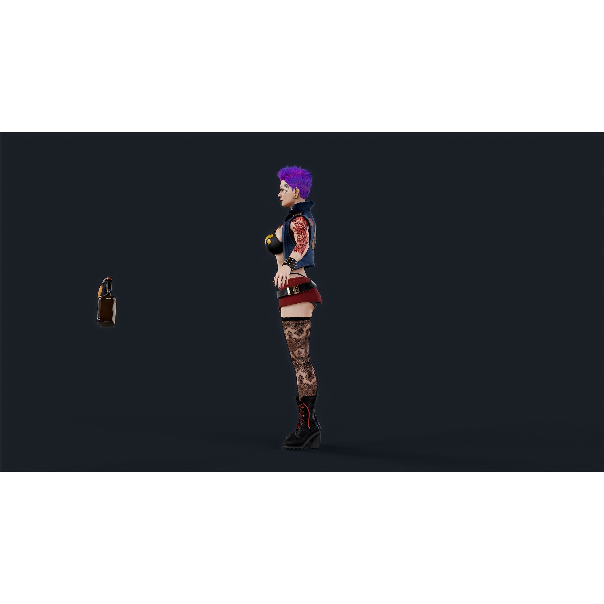 Punk 3 Woman - Low-Poly Game-Ready 3D Model - View 10