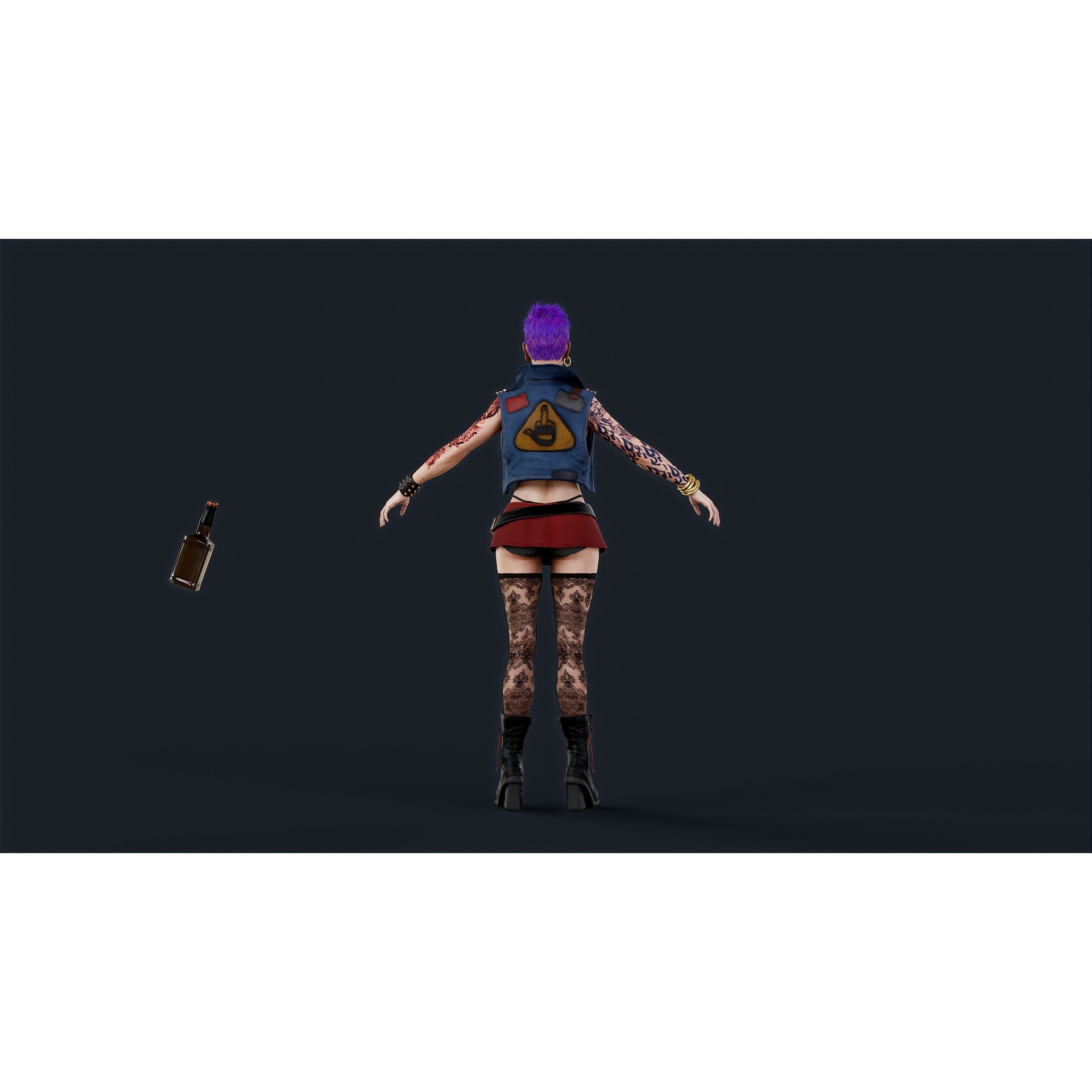 Punk 3 Woman - Low-Poly Game-Ready 3D Model - View 11