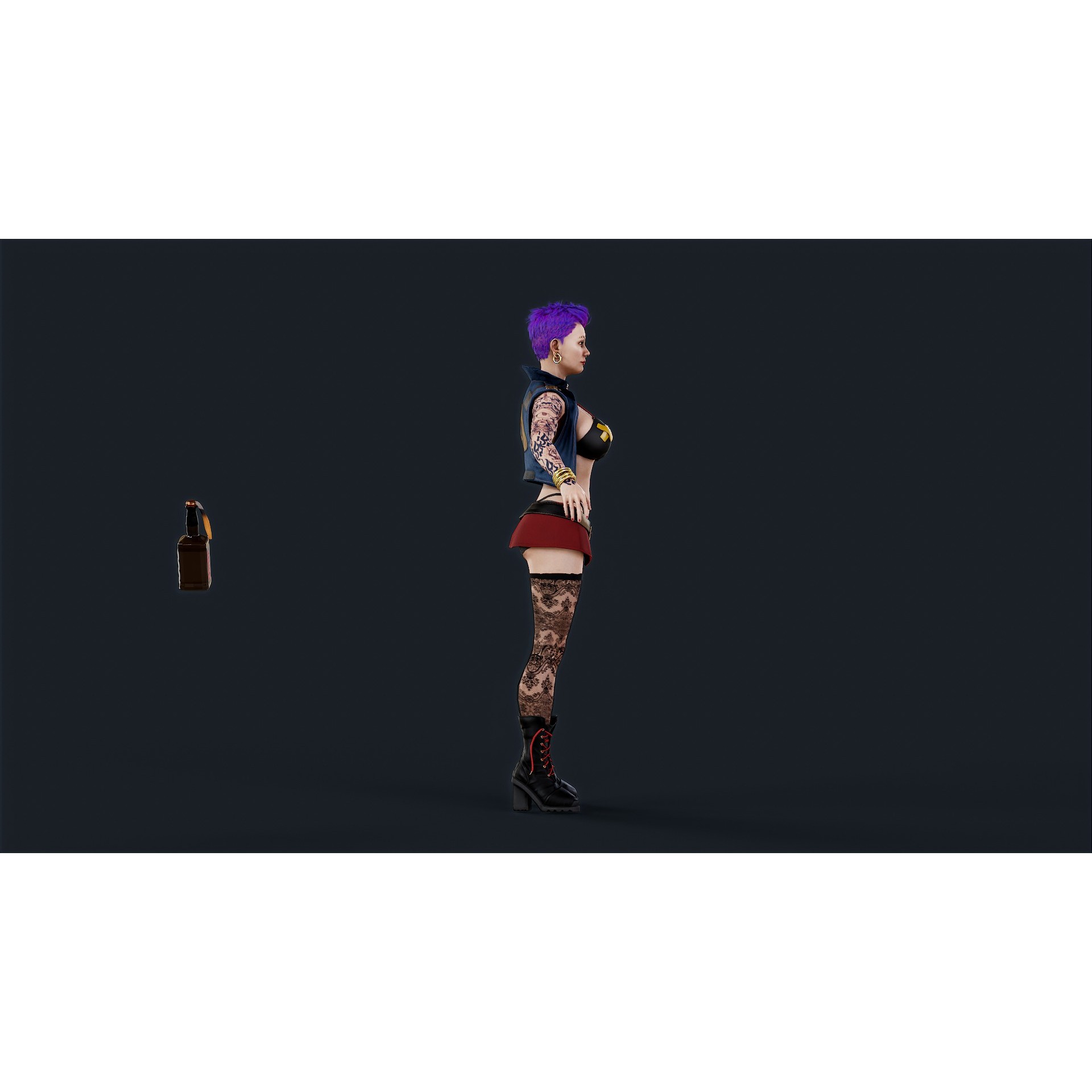 Punk 3 Woman - Low-Poly Game-Ready 3D Model - View 12