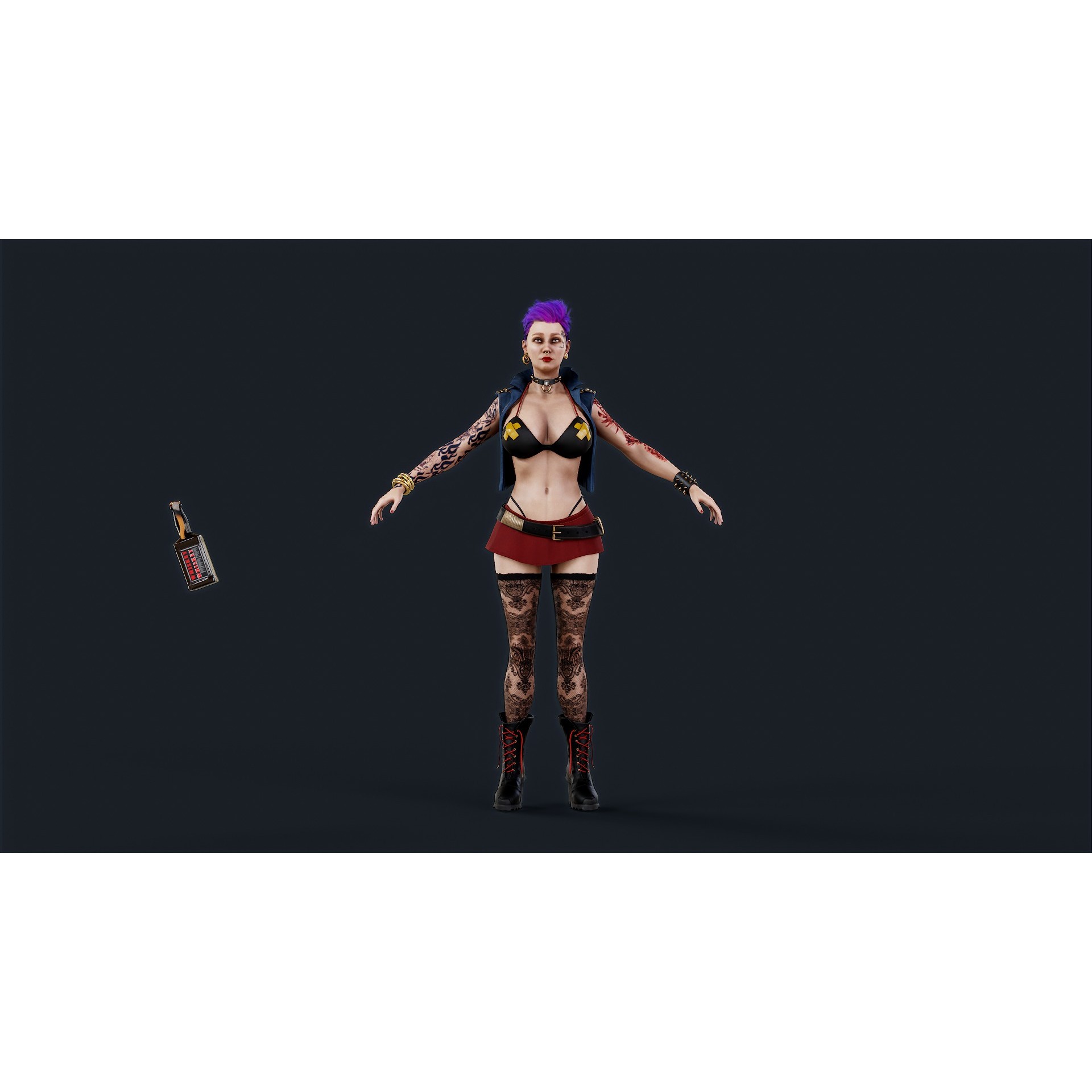 Punk 3 Woman - Low-Poly Game-Ready 3D Model - View 13