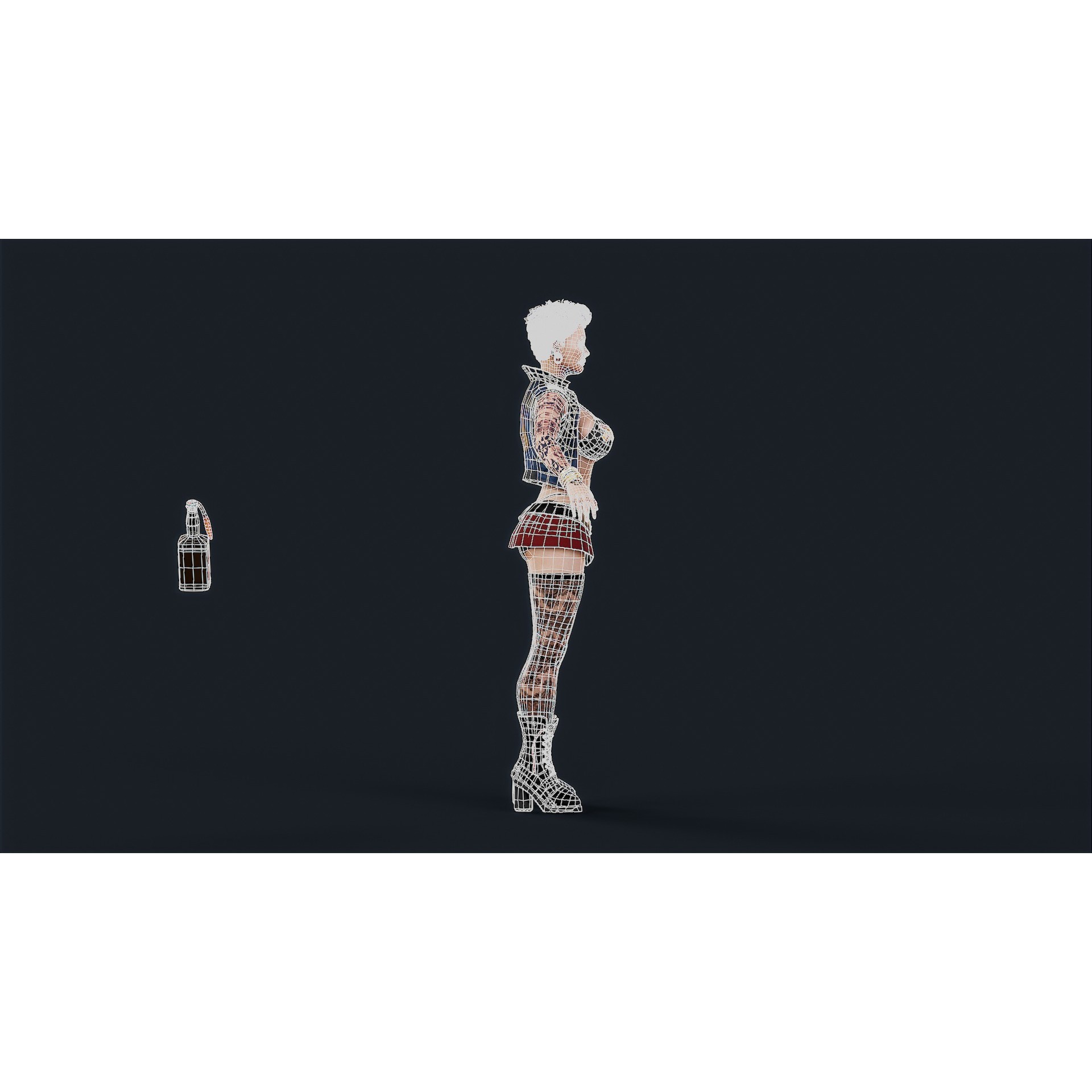 Punk 3 Woman - Low-Poly Game-Ready 3D Model - View 14