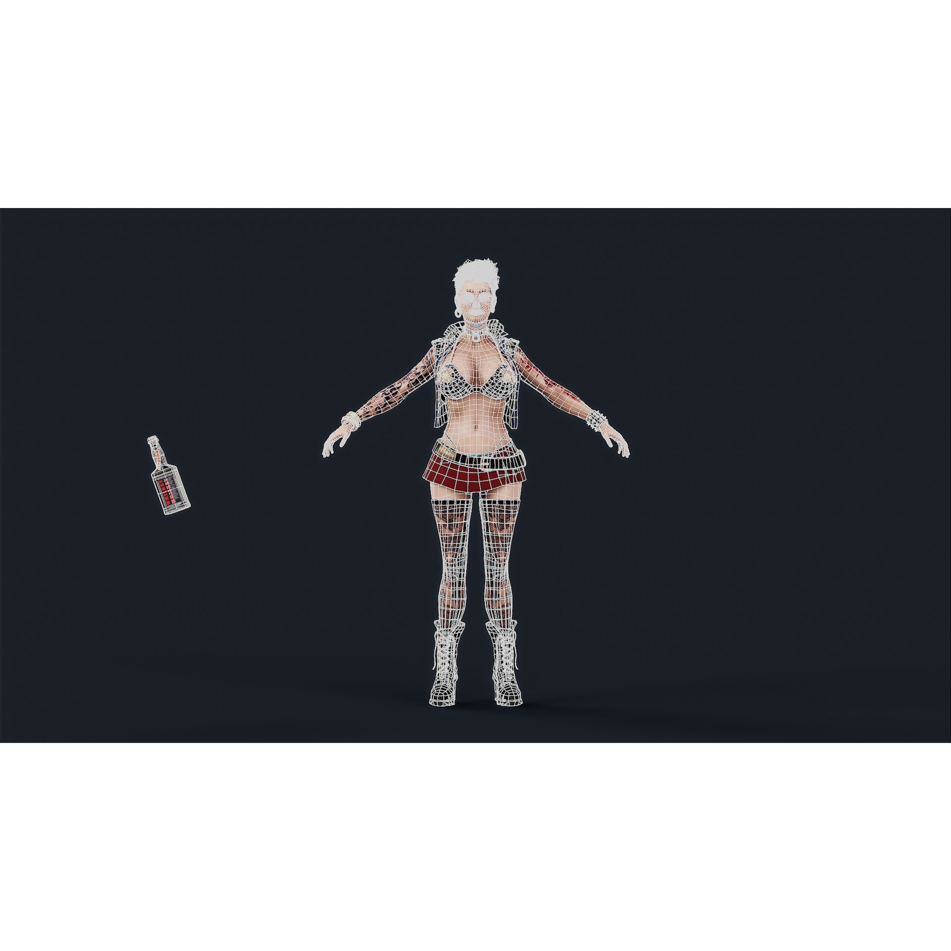 Punk 3 Woman - Low-Poly Game-Ready 3D Model - View 15