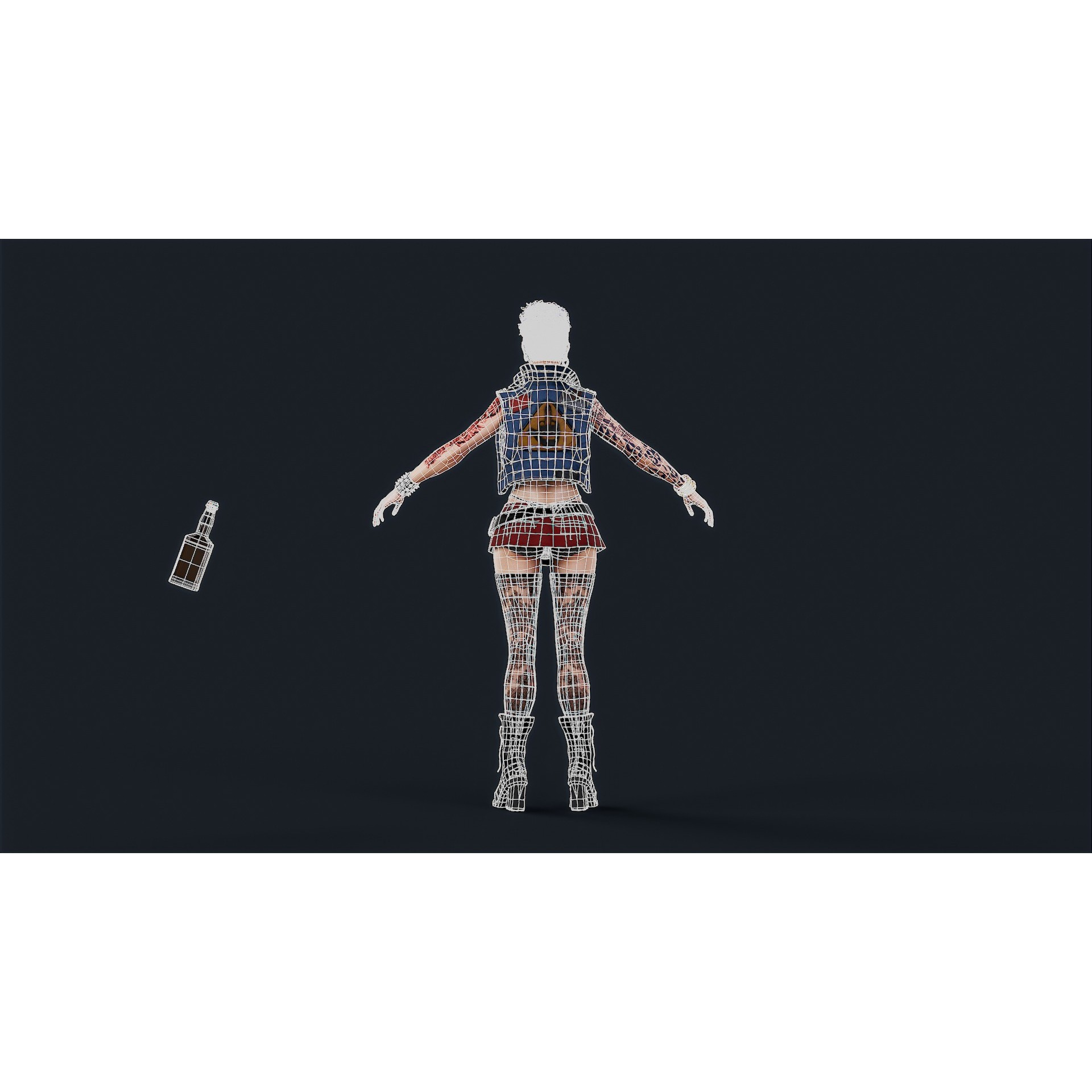 Punk 3 Woman - Low-Poly Game-Ready 3D Model - View 17